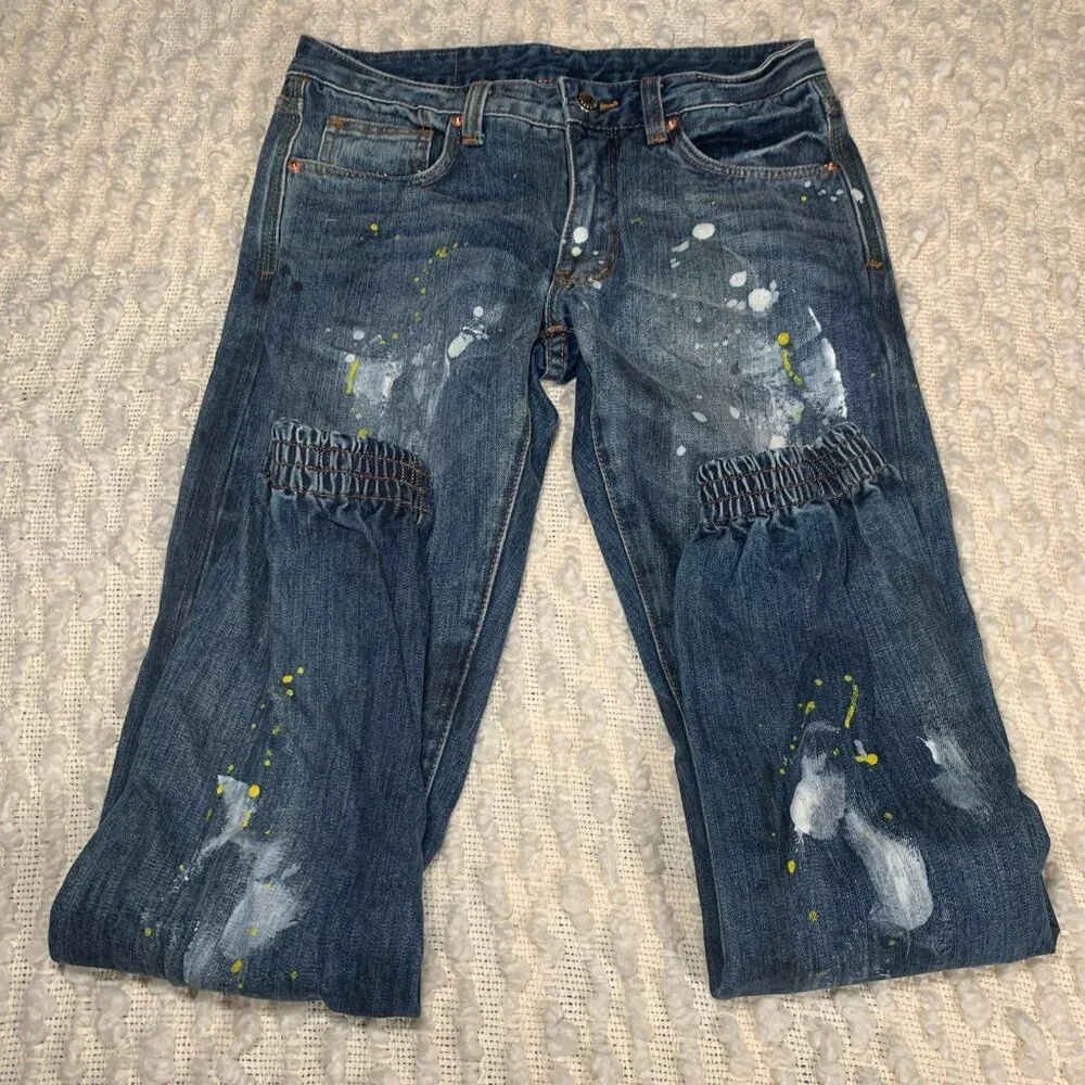 HARDLY EVER JEANS‎ JOGGERS SIZE 30 PAINT DISTRESSED STRAIGHT LEG